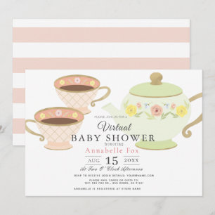 Tea Party Tea Pot & Cups Virtueel Baby shower Kaart