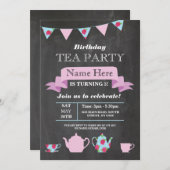 Tea Party Teapot Alice in Wonderland Chalk Invite Kaart (Voorkant / Achterkant)