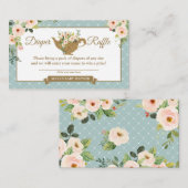 Tea Party Turquoise Floral Diaper Raffle Ticket Informatiekaartje (Voorkant / Achterkant)