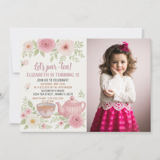 Tea Party Uitnodiging met Bloemen en Teacup Design