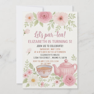 Tea Party Uitnodiging met Bloemen en Teacup Design