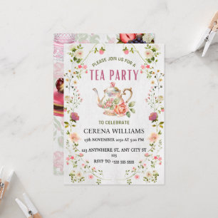  Tea Party Uitnodiging met Floral Lijst
