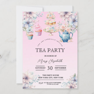 Tea Party uitnodiging, uitnodiging voor verjaardag