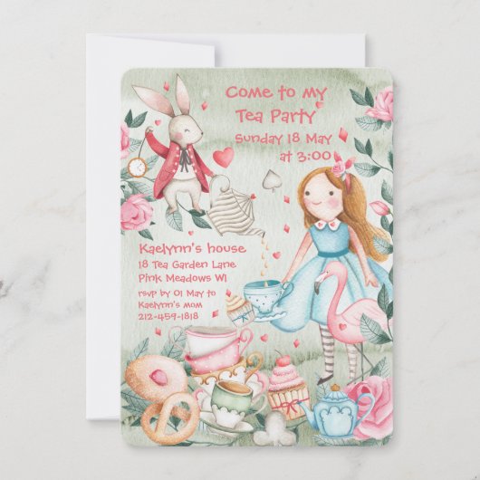 Tea Party-uitnodiging voor meisjes (Voorkant)