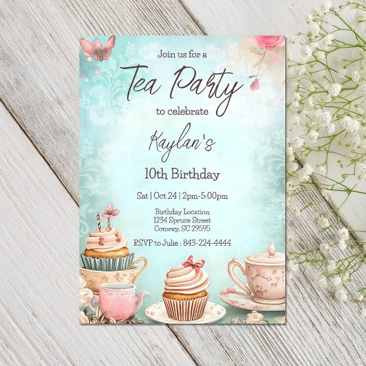 Tea party uitnodiging voor verjaardag