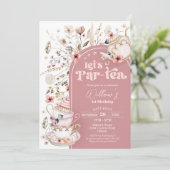 Tea Party uitnodiging Wildflower Laten we partea (Staand voorkant)