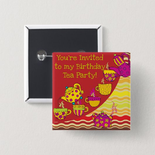 Tea Party Verjaardag Button (Voorkant /achterkant)