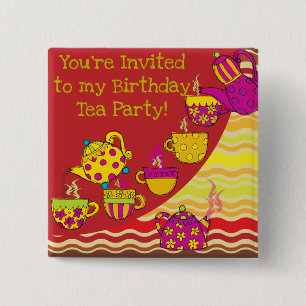 Tea Party Verjaardag Button
