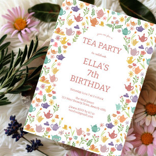 Tea Party Verjaardag Schattige Custom Kleurrijke B Kaart
