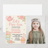 Tea Party Verjaardag Uitnodiging met Bloemen (Voorkant / Achterkant)