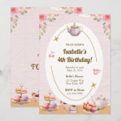 Tea Party verjaardagsfeestje uitnodiging (Voorkant / Achterkant)