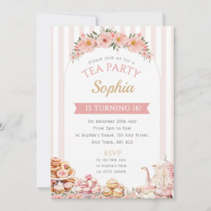 Tea Party Verjaardagsfeestje Uitnodiging Middag Th