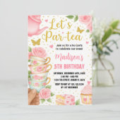 Tea Party verjaardagsuitnodiging met bijpassende t Kaart (Staand voorkant)