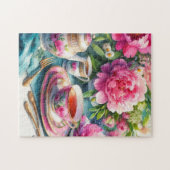 Tea Party vintage Pink Peonies Jigsaw Puzzle (Horizontal)