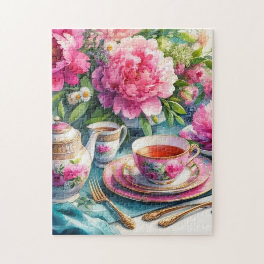 Tea Party vintage Pink Peonies Jigsaw Puzzle (Vertical)