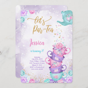 Tea Party violet et rose Invitation Anniversaire
