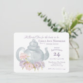 Tea Party Vrijgezellenfeest Bloemen Theepot Kaart (Staand voorkant)