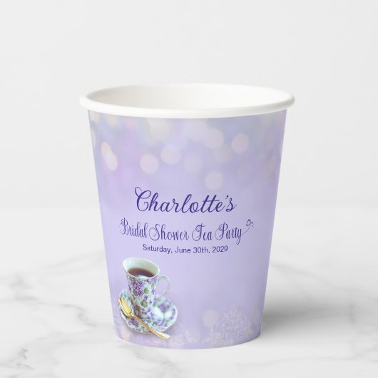  Tea Party Vrijgezellenfeest Lavendel Papieren Bekers (Voorkant)