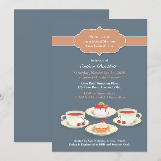 Tea Party Vrijgezellenfeest Platte Uitnodiging (Voorkant / Achterkant)