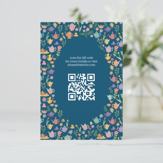 Tea Party Vrijgezellenfeest Schattigee CUSTOM QR C Informatiekaartje (Staand voorkant)
