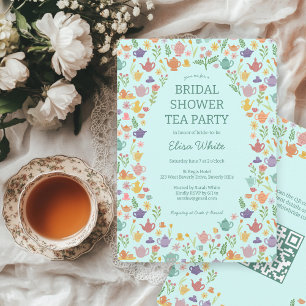 Tea Party Vrijgezellenfeest Schattigee CUSTOM QR C Kaart
