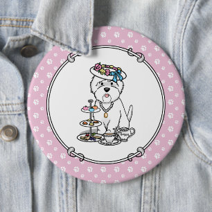 Tea Party Westie Dog West Highland White Terrier Ronde Button 6,0 Cm