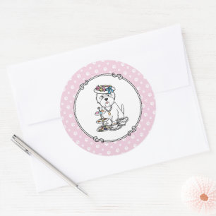 Tea Party Westie Dog West Highland White Terrier Ronde Sticker