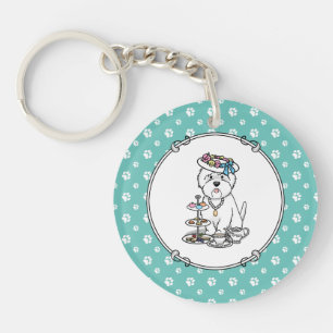 Tea Party Westie Dog West Highland White Terrier Sleutelhanger