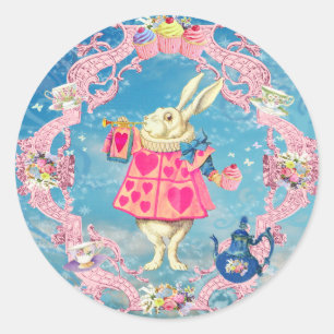 Tea Party White Rabbit Pocket Watch  Girl Ronde Sticker