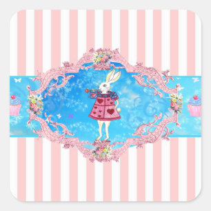 Tea Party White Rabbit Pocket Watch  Girl Vierkante Sticker