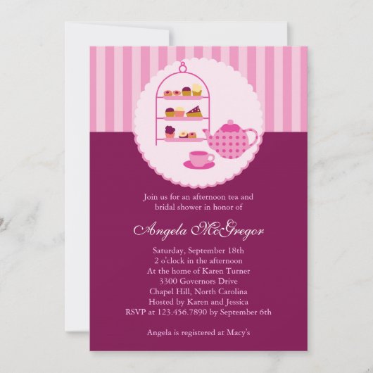 Tea Pot and Pastries Bridal Shower Invitation Kaart (Voorkant)