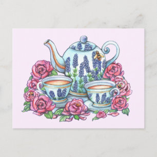 Tea Pot and Roses Briefkaart