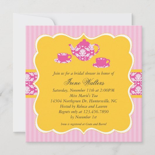 Tea Pot Bridal Shower Invitation Kaart (Voorkant)