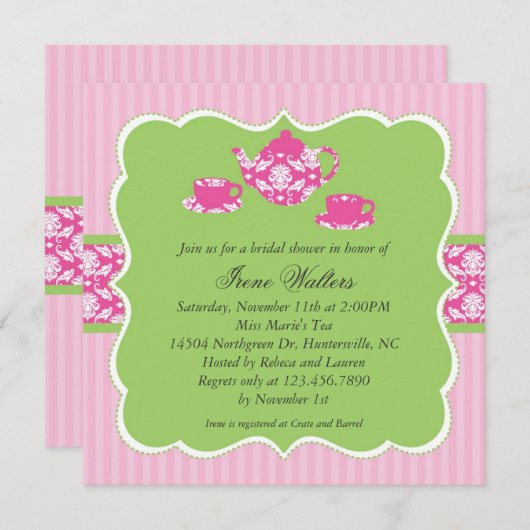 Tea Pot Bridal Shower Invitation Kaart (Voorkant / Achterkant)