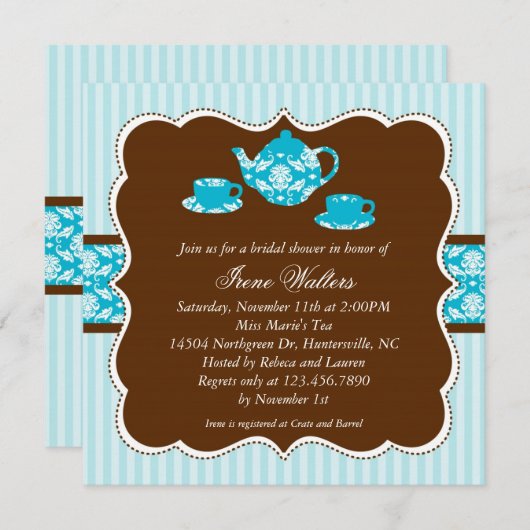 Tea Pot Bridal Shower Invitation Kaart (Voorkant / Achterkant)