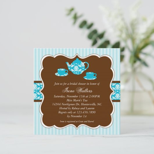 Tea Pot Bridal Shower Invitation Kaart (Staand voorkant)