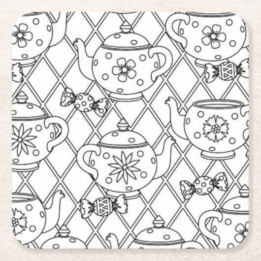 Tea Pot Doodle Vierkante Kartonnen Onderzetter (Voorkant)