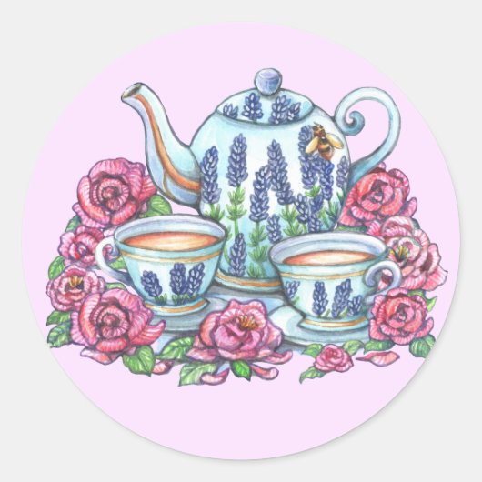 Tea Pot en Rozen Ronde Sticker (Voorkant)