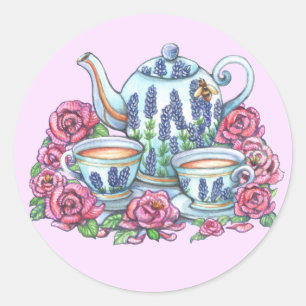 Tea Pot en Rozen Ronde Sticker