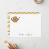 Tea Pot & Gold Chestnut Leaves Notitiekaartje (Voorkant / Achterkant in situ)