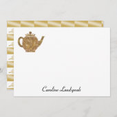 Tea Pot & Gold Chestnut Leaves Notitiekaartje (Voorkant / Achterkant)