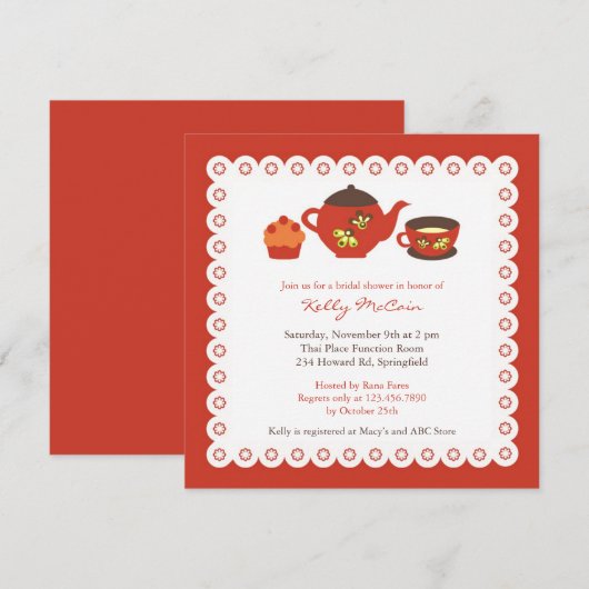 Tea Pot Party Fête des mariées plat Invitation (Devant / Derrière)
