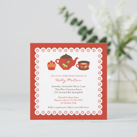 Tea Pot Party Fête des mariées plat Invitation (Debout devant)