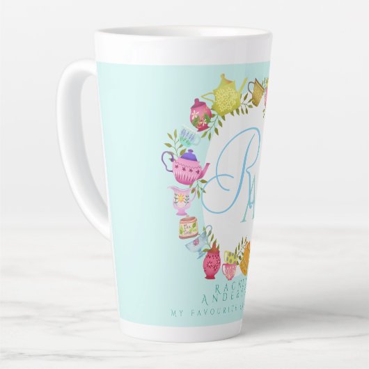 Tea Pots and Cups Monogram Pastel Blue Mug (Angle gauche)