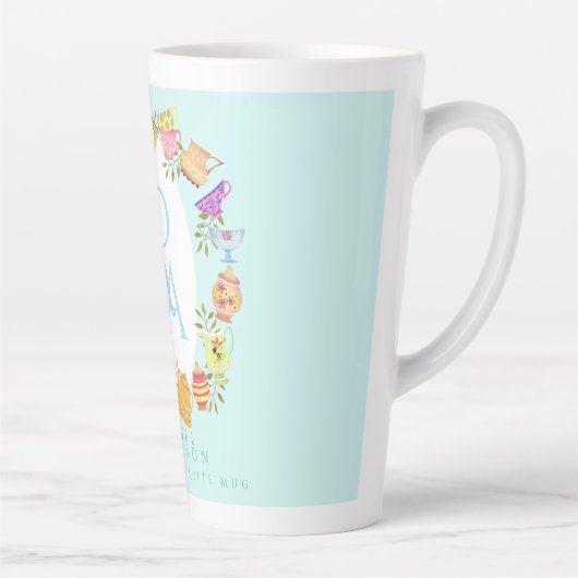  Tea Pots and Cups Monogram Pastel Blue  Mug (Droite)