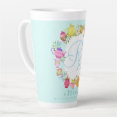  Tea Pots and Cups Monogram Pastel Blue  Mug Latte Mok (Linkerhoek)