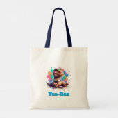 Tea‑Rex – Cartoon Dino mit Tee Tote Bag (Achterkant)