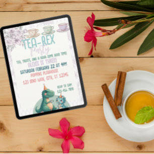 Tea-Rex Dinosaur Verjaardag Tea Party Kaart
