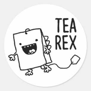 Tea Rex Tea Bag Funny Pun Cartoon Ronde Sticker