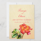 Tea rose orange rouge faire-part de mariage fine a (Devant)